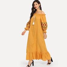 Shein Tassel Tie Detail Frill Trim Off Shoulder Hijab Dress