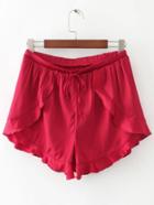 Shein Red Ruffle Trim Drawstring Shorts