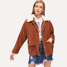 Shein Faux Fur Trim Corduroy Jacket