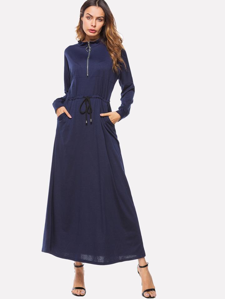 Shein Zip Up Front Pocket Side Drawstring Dress