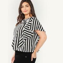 Shein Plus Ruffle Armhole Knot Striped Blouse