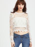 Shein White Hollow Out Zipper Back Lace Top