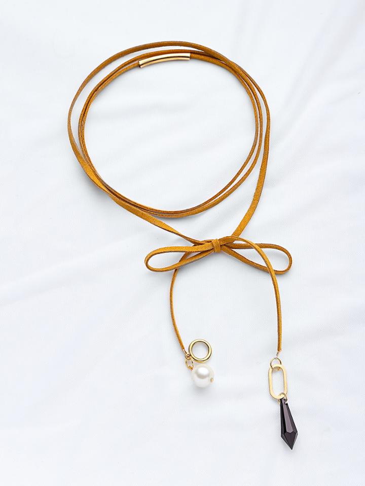Shein Faux Pearl And Crystal Pendant Wrap Choker