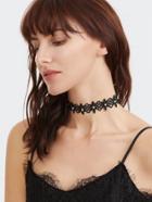 Shein Black Faux Pearl Studded Floral Lace Choker