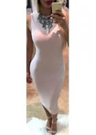 Rosewe Sleeveless Solid White Mid Calf Bodycon Dress