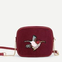 Shein Bird Embroidery Velvet Crossbody Bag