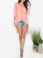 Shein Pink Lace-up V Neck High Low Blouse