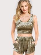 Shein Crop Velvet Tank Top & Dolphin Shorts Set