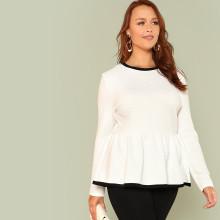 Shein Plus Contrast Binding Textured Peplum Top