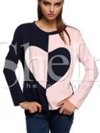 Shein Navy Crew Neck Color Block Heart T-shirt