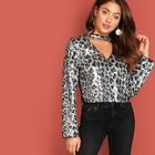 Shein Choker Neck Mesh Back Leopard Sequin Top