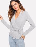 Shein Self Belted Surplice Wrap Tee