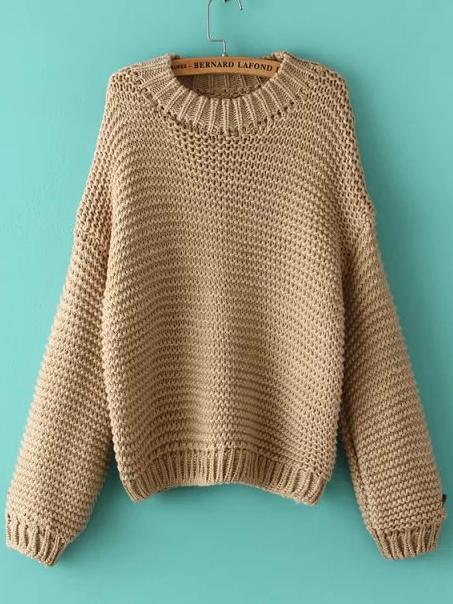 Shein Khaki Round Neck Chunky Loose Sweater