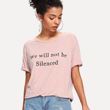 Shein Letter Print Cuffed Sleeve T-shirt