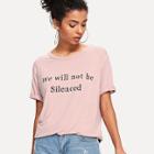 Shein Letter Print Cuffed Sleeve T-shirt