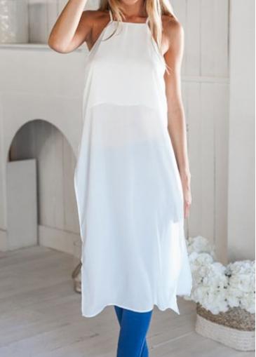 Rosewe White Spaghetti Strap Slit Design Chiffon Blouse