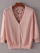 Shein Pink Hollow Lace Splicing Cardigan Knitwear