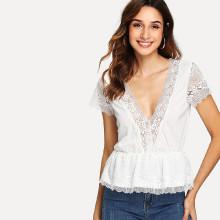 Shein Lace Trim Pep Hem Tee