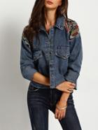 Shein Blue White Patchwork Single-breasted Denim Coat
