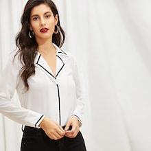 Shein Notch Collar Contrast Trim Top