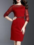 Shein Burgundy Sheer Beading Disc Flowers Dress