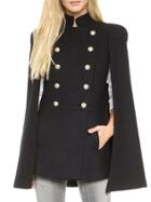 Shein Black Stand Collar Double Breasted Cape Coat