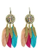 Shein Colorful Ethnic Style Colorful Feather Long Chandelier Earrings