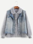 Shein Light Grey Faux Shearling Top With Denim Vest
