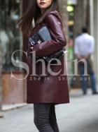 Shein Burgundy Notch Lapel Pu Leather Coat