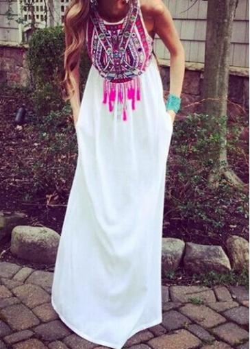 Rosewe Tribal Print Sleeveless White Shift Dress