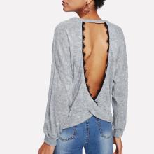 Shein Lace Trim Open Back Tee