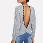 Shein Lace Trim Open Back Tee