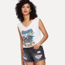 Shein Lace Trim Graphic Tee