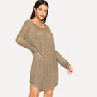 Shein Loose Knit Curved Hem Sequin Sweater Dress