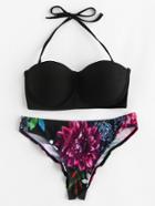 Shein Calico Print Bustier Mix & Match Bikini Set