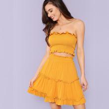 Shein Frilled Smock Tube Top & Skirt Set