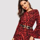 Shein Leopard Print Bell Sleeve Dress Without Belted