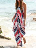 Shein Multicolor Stripe Dual Strapes Backless Maxi Dress