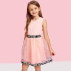 Shein Girls Lettering Tape Detail Mesh Overlay Dress