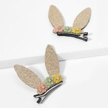 Shein Toddler Girls Rabbit Ear & Flower Decorated Hair Clip 2pcs