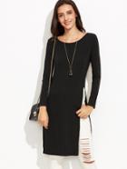 Shein Black High-slit Ribbed Long Sweater