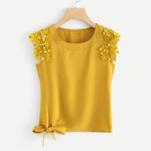 Shein Knot Side Pearl Beaded Detail Top