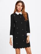 Shein Pearl Beading Contrast Trim Scalloped Dress