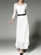 Shein White Belted Lace Maxi Dress