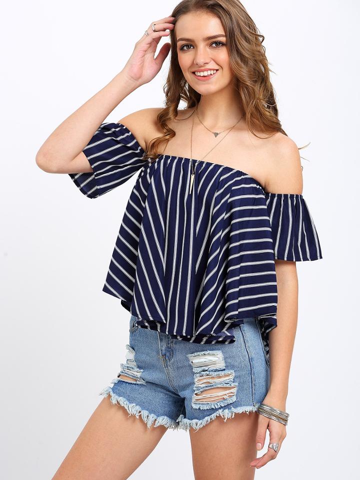 Shein Bardot Contrast Striped Swing Top