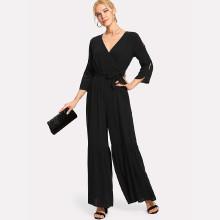Shein Ruffle Flared Hem Surplice Wrap Jumpsuit