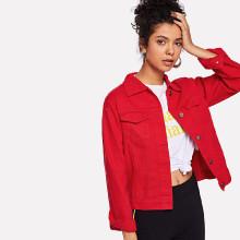 Shein Solid Button Front Denim Jacket