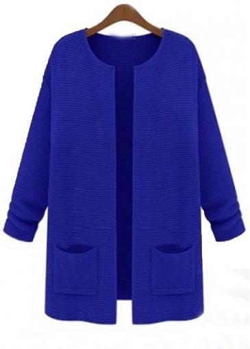 Rosewe Long Style Long Sleeve Blue Knitting Wool Cardigans