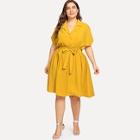 Shein Plus Button Front Notched Neck Belted Dress