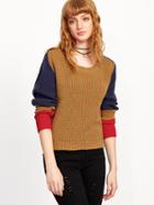 Shein Color Block Pleated Sleeve Sweater